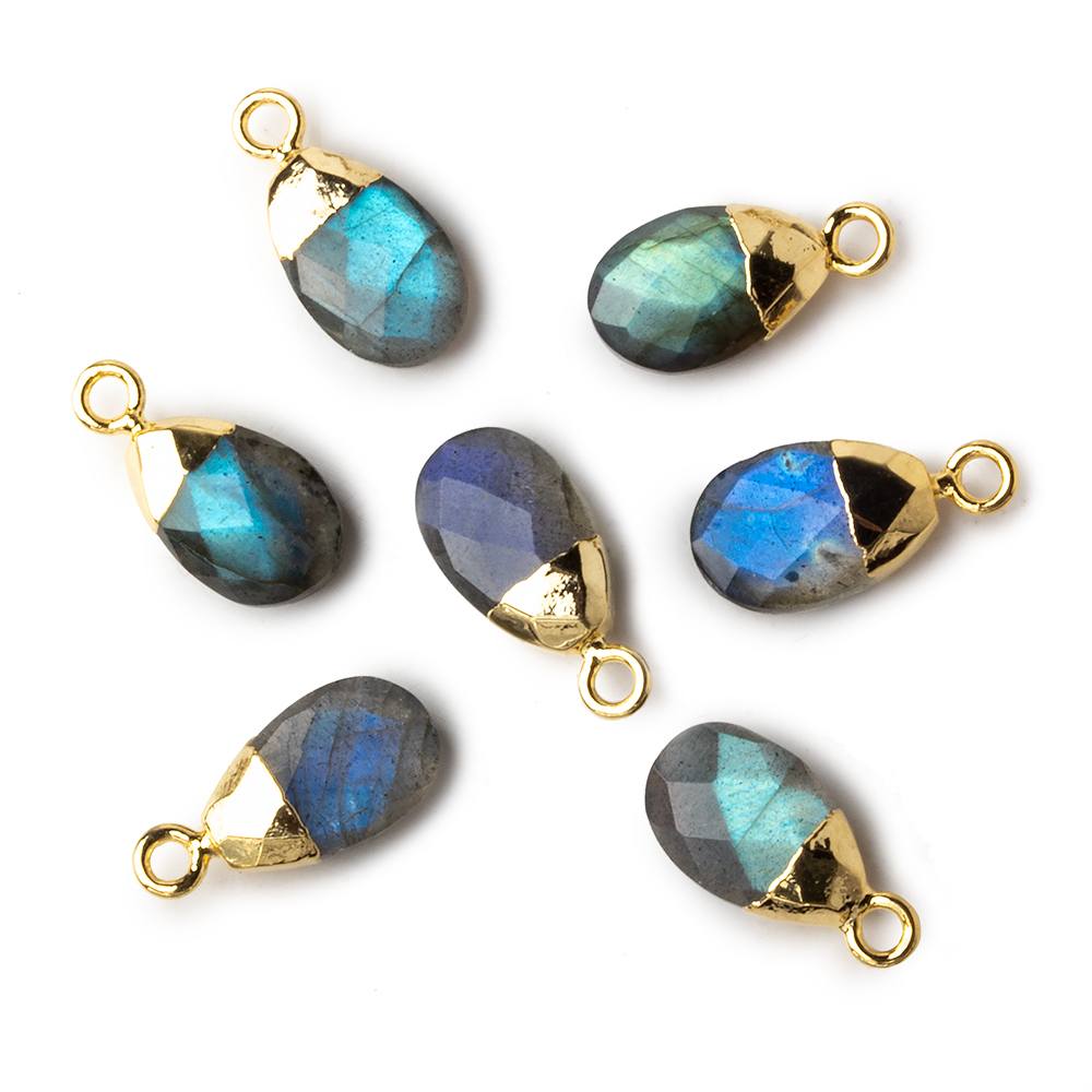 12x8mm 22kt Gold Leafed Labradorite faceted pear 1 focal bead - Beadsofcambay.com