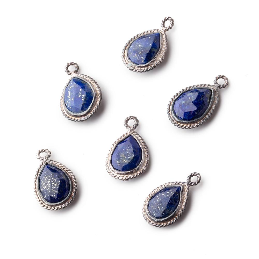 12x8mm Oxidized Silver Rope Bezel Lapis Lazuli Pear Pendant 1 piece - Beadsofcambay.com