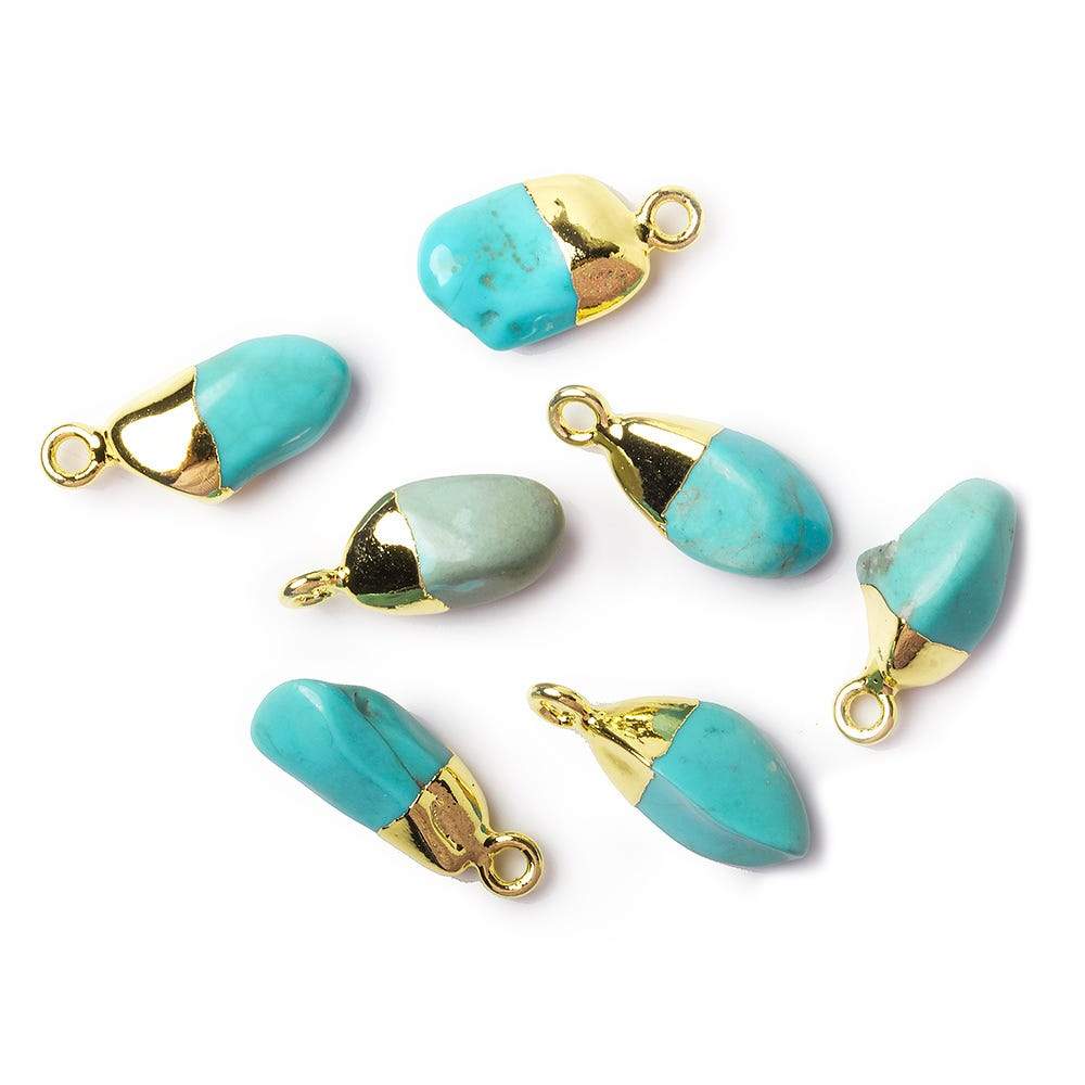 12x9mm Gold Leafed Turquoise plain freeform Pendant 1 piece - Beadsofcambay.com