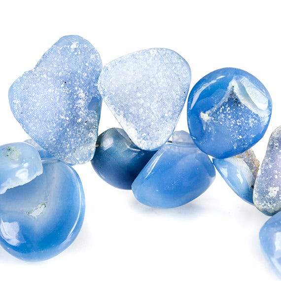 13 - 23mm Santorini Blue Agate Petite Drusy Free Form Beads 33 pieces - Beadsofcambay.com