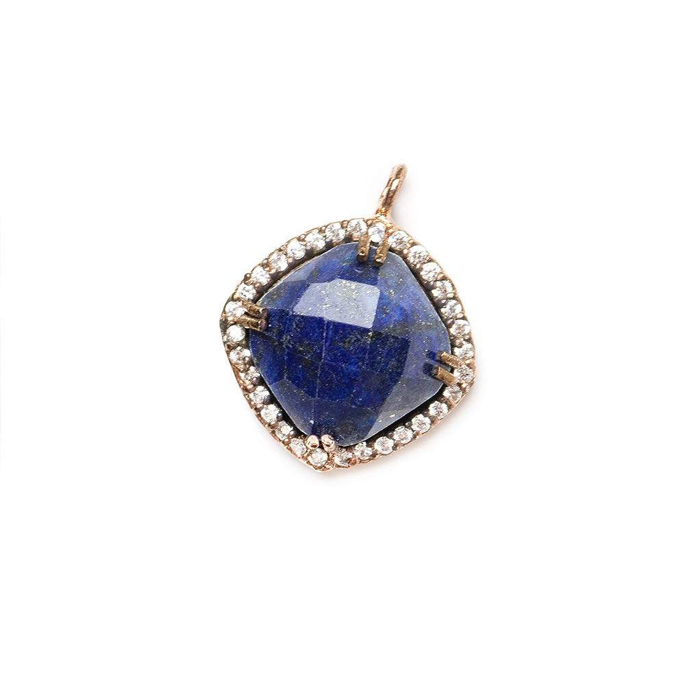 13.5mm Rose Gold Bezel White CZ & Lapis Lazuli Cushion Pendant 1 piece - Beadsofcambay.com