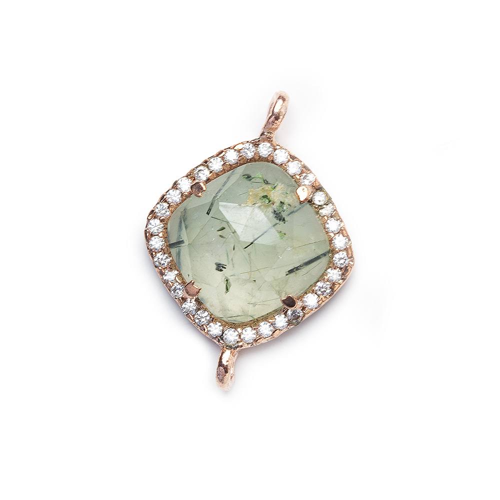 13.5mm Rose Gold Bezel White CZ & Prehnite Cushion Pendant 1 piece - Beadsofcambay.com