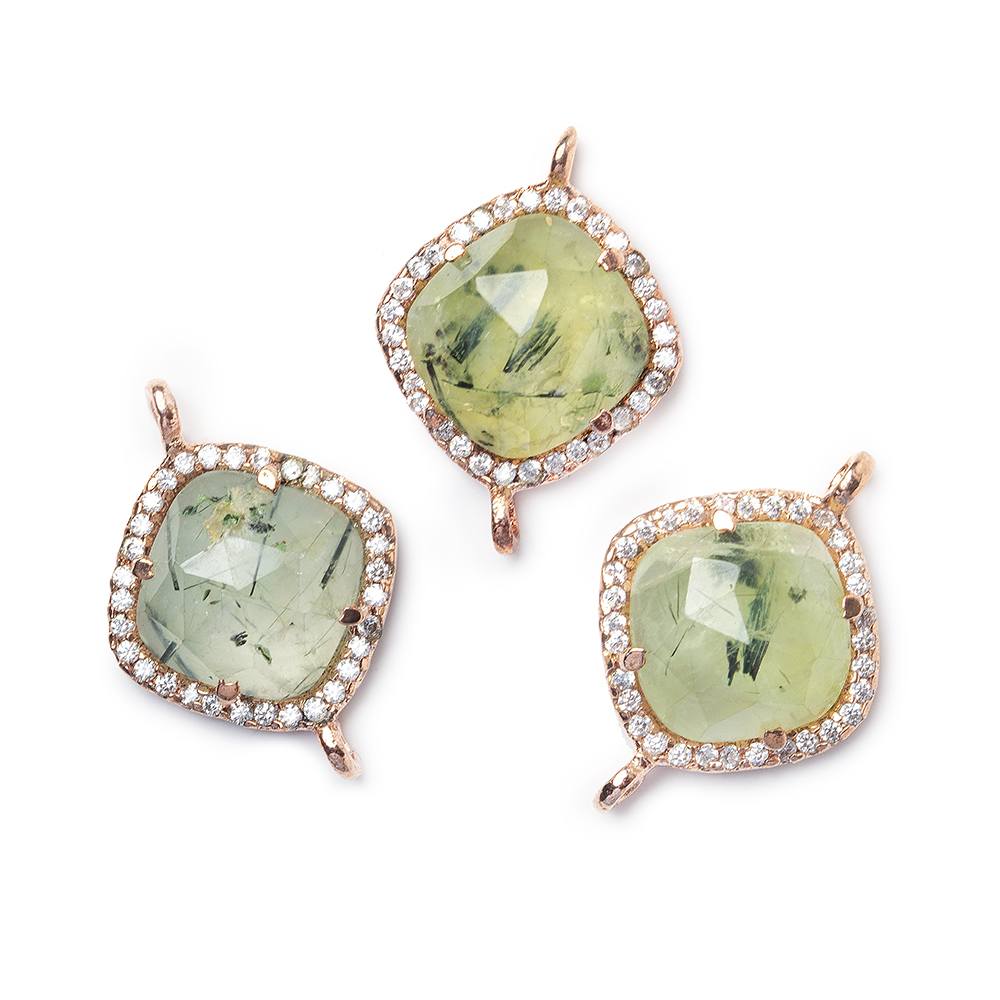 13.5mm Rose Gold Bezel White CZ & Prehnite Cushion Pendant 1 piece - Beadsofcambay.com