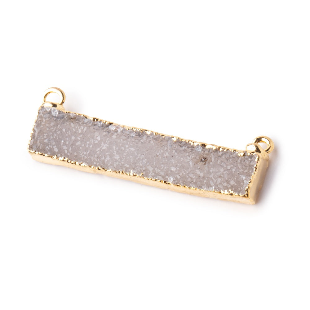 Beadsofcambay 40x8mm Gold Leaf Edged Light Smoky Quartz Drusy East West Bar Connector 1 piece