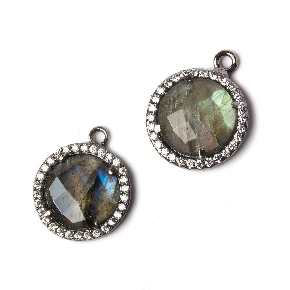 13mm Black Gold Bezeled White CZ and Labradorite Coin Pendant 1 piece - Beadsofcambay.com