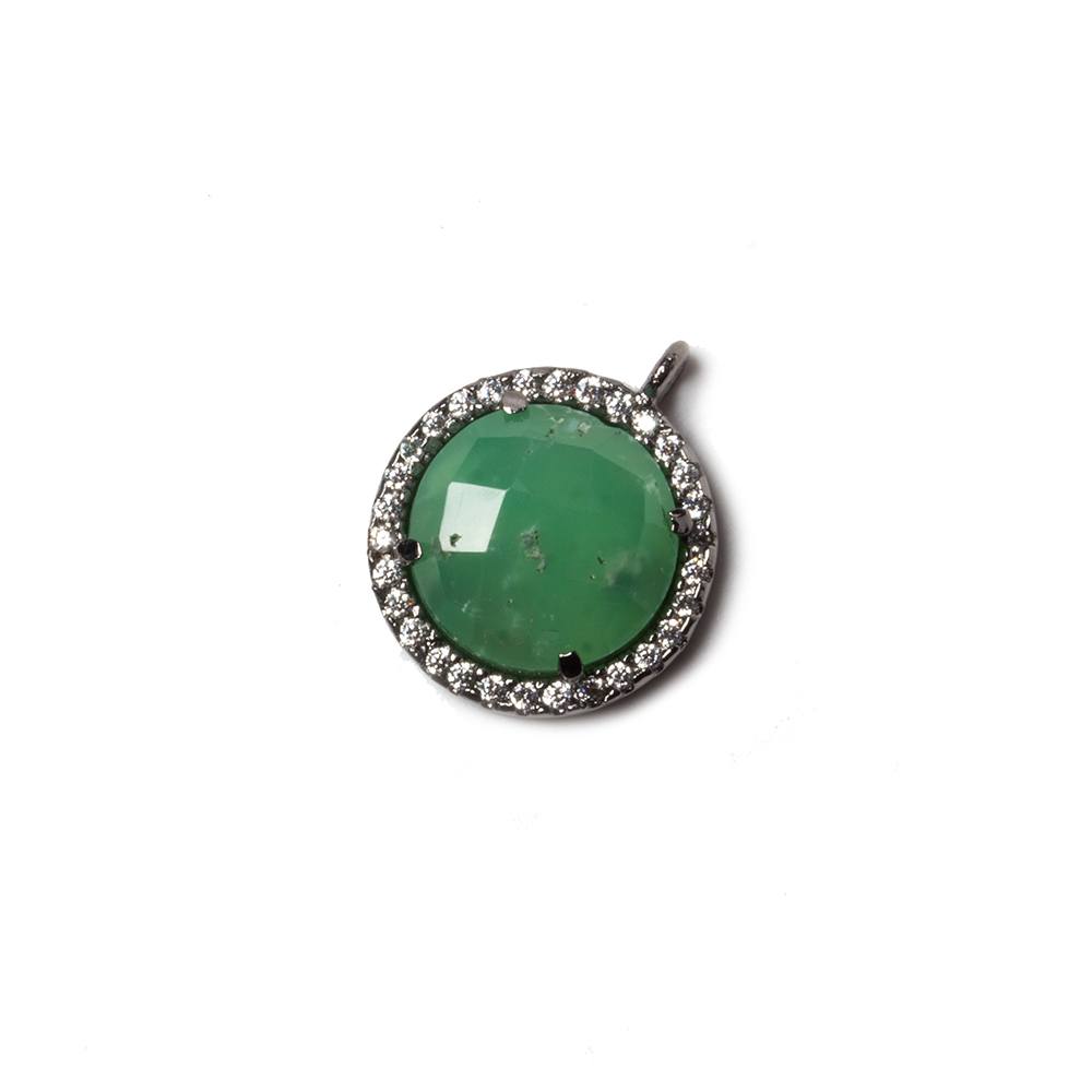 13mm Black Gold Bezeled White CZ & Chrysoprase Coin Pendant 1 piece - Beadsofcambay.com