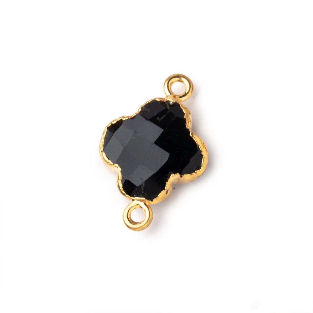 13mm Gold Leaf Black Onyx Faceted Quatrefoil Connector 1 focal piece - Beadsofcambay.com