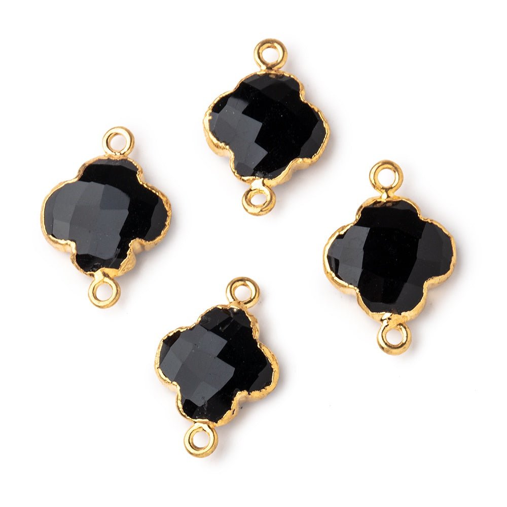 13mm Gold Leaf Black Onyx Faceted Quatrefoil Connector 1 focal piece - Beadsofcambay.com