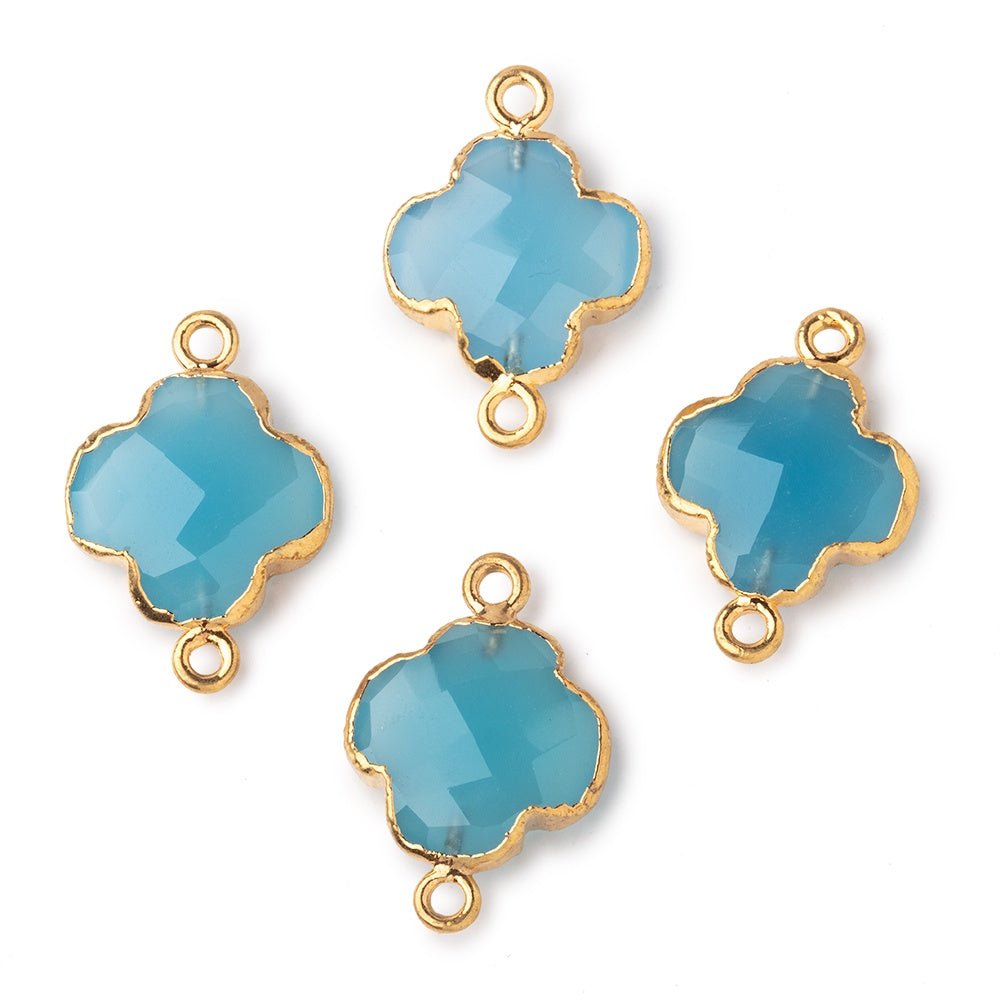 13mm Gold Leaf Blue Chalcedony Faceted Quatrefoil Connector 1 focal piece - Beadsofcambay.com