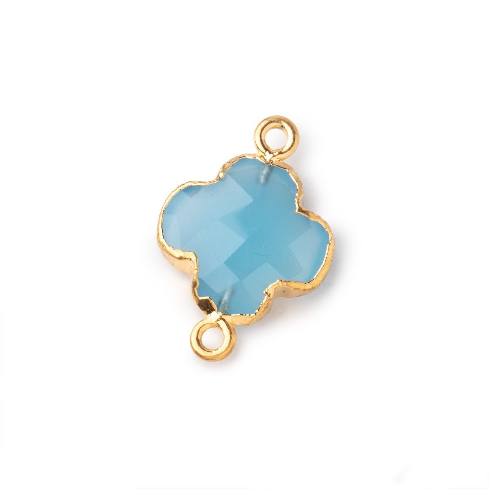 13mm Gold Leaf Blue Chalcedony Faceted Quatrefoil Connector 1 focal piece - Beadsofcambay.com