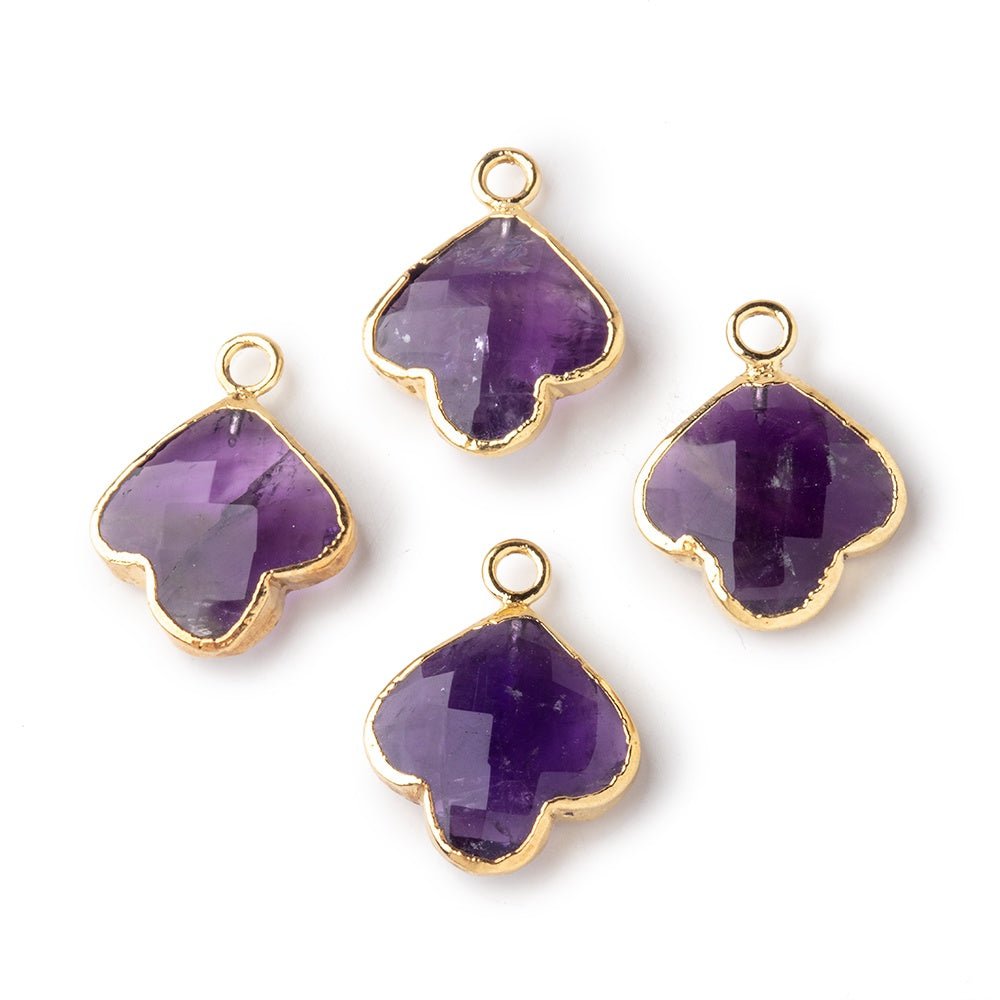 13mm Gold Leafed Amethyst Faceted Trillium Flower Focal Pendant 1 piece - Beadsofcambay.com