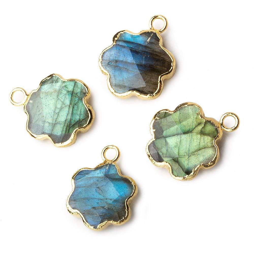 13mm Gold Leafed Labradorite Faceted Quatrafoil Focal Bead Pendant sold as 1 piece - Beadsofcambay.com