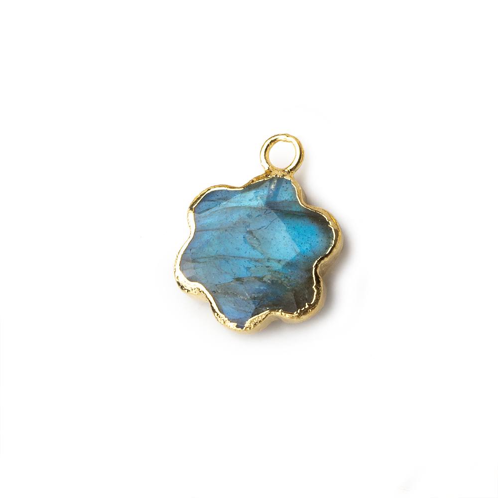 13mm Gold Leafed Labradorite Faceted Quatrafoil Focal Bead Pendant sold as 1 piece - Beadsofcambay.com