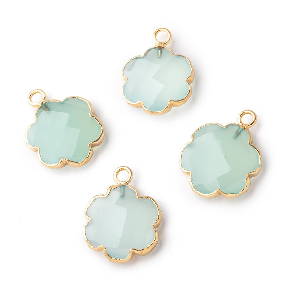 13mm Gold Leafed Seafoam Blue Chalcedony Faceted Flower Focal Pendant 1 piece - Beadsofcambay.com