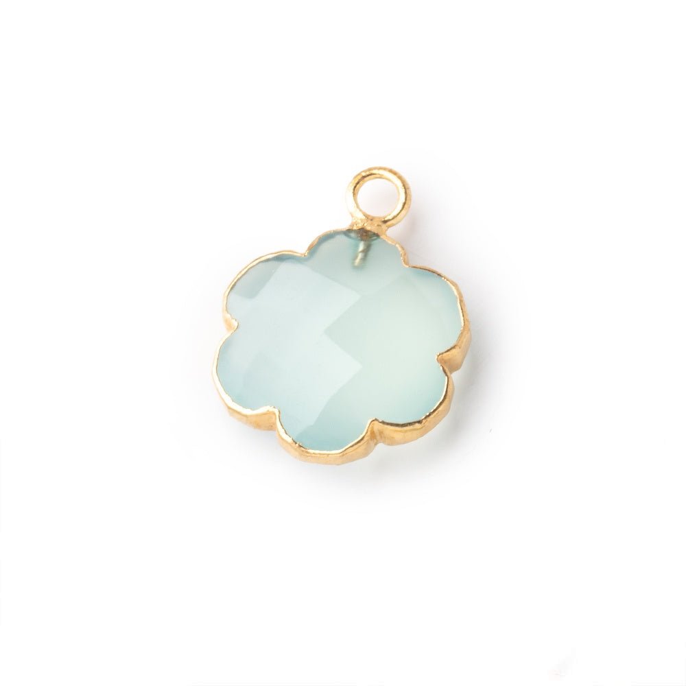 13mm Gold Leafed Seafoam Blue Chalcedony Faceted Flower Focal Pendant 1 piece - Beadsofcambay.com