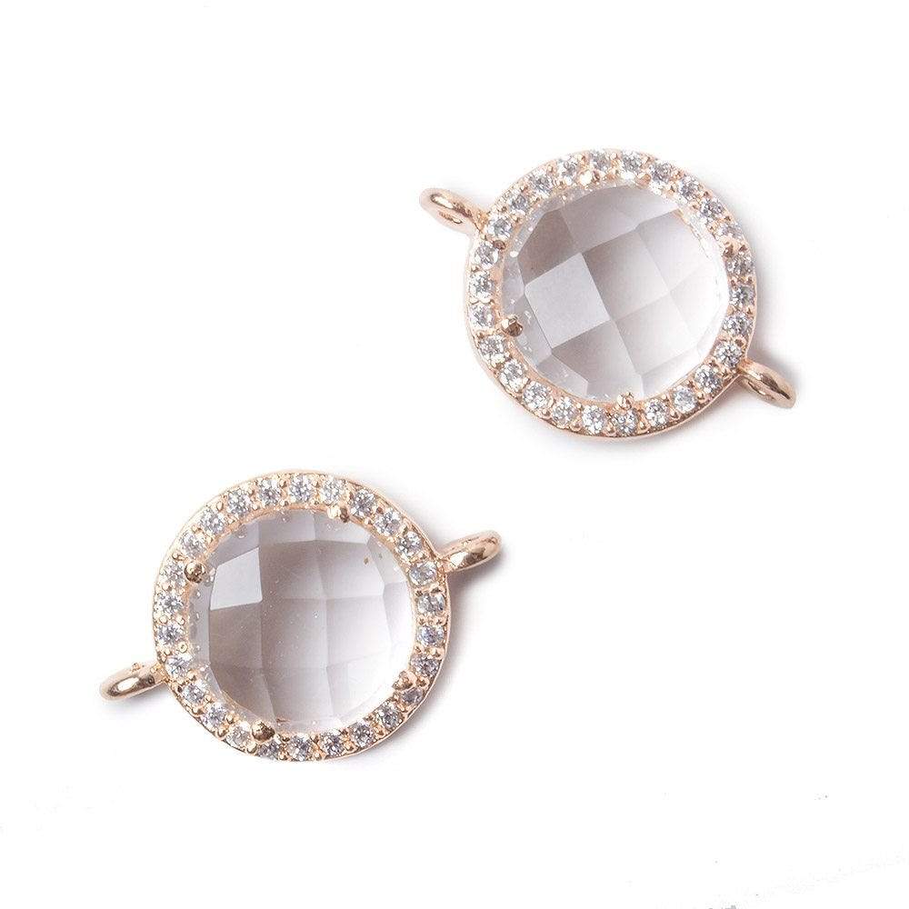 13mm Rose Gold Bezel White CZ and Crystal Quartz Coin Connector 1 focal bead - Beadsofcambay.com