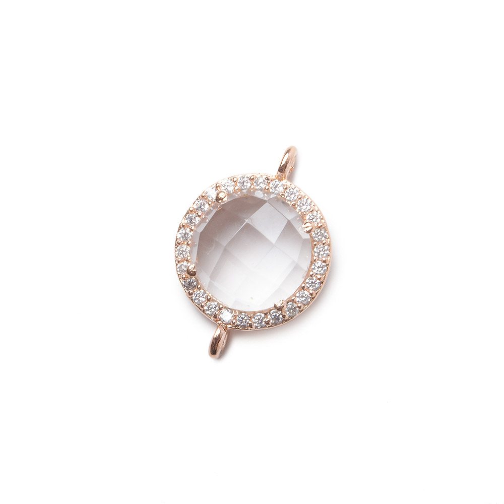 13mm Rose Gold Bezel White CZ and Crystal Quartz Coin Connector 1 focal bead - Beadsofcambay.com