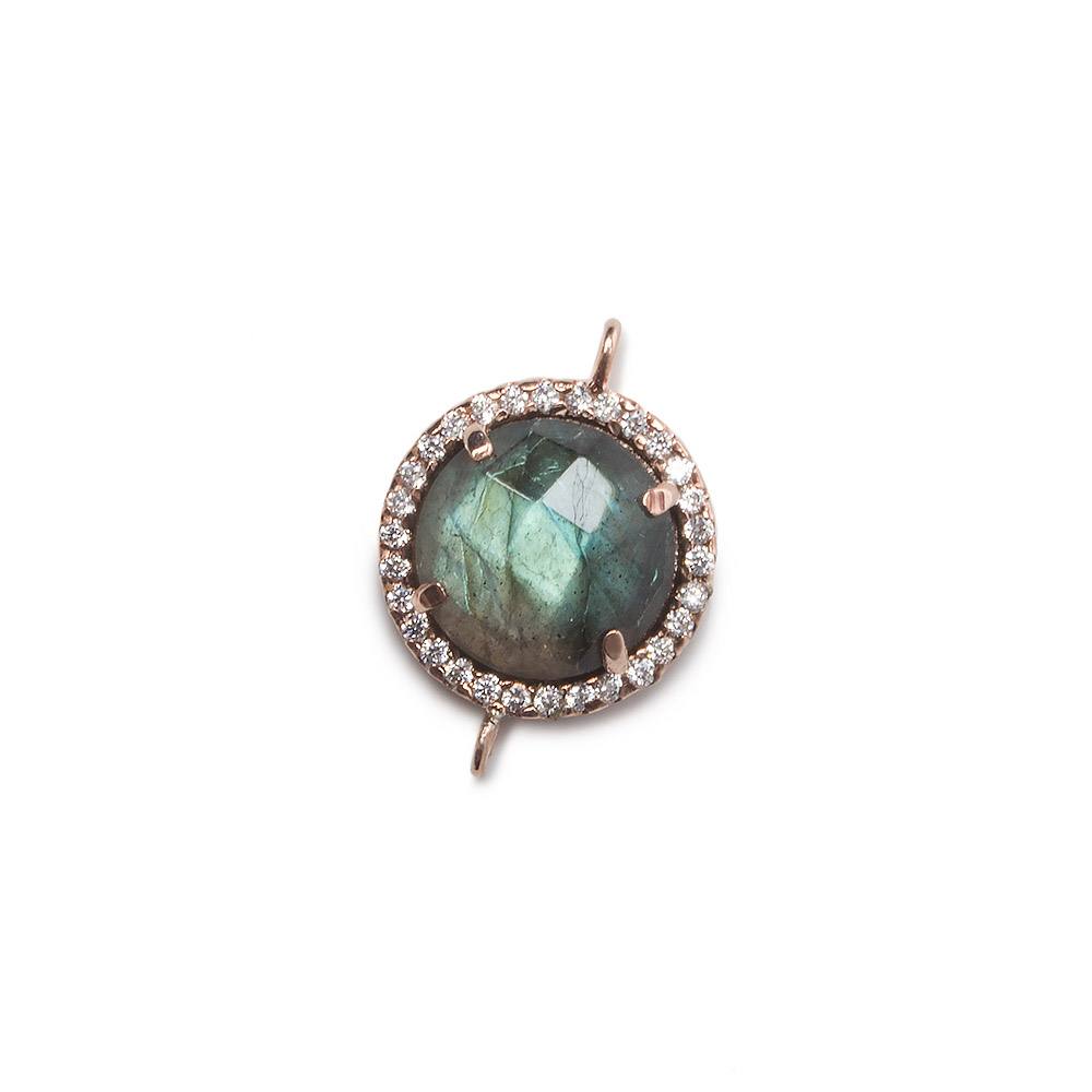 13mm Rose Gold Bezel White CZ and Labradorite Coin Pendant 1 focal bead - Beadsofcambay.com