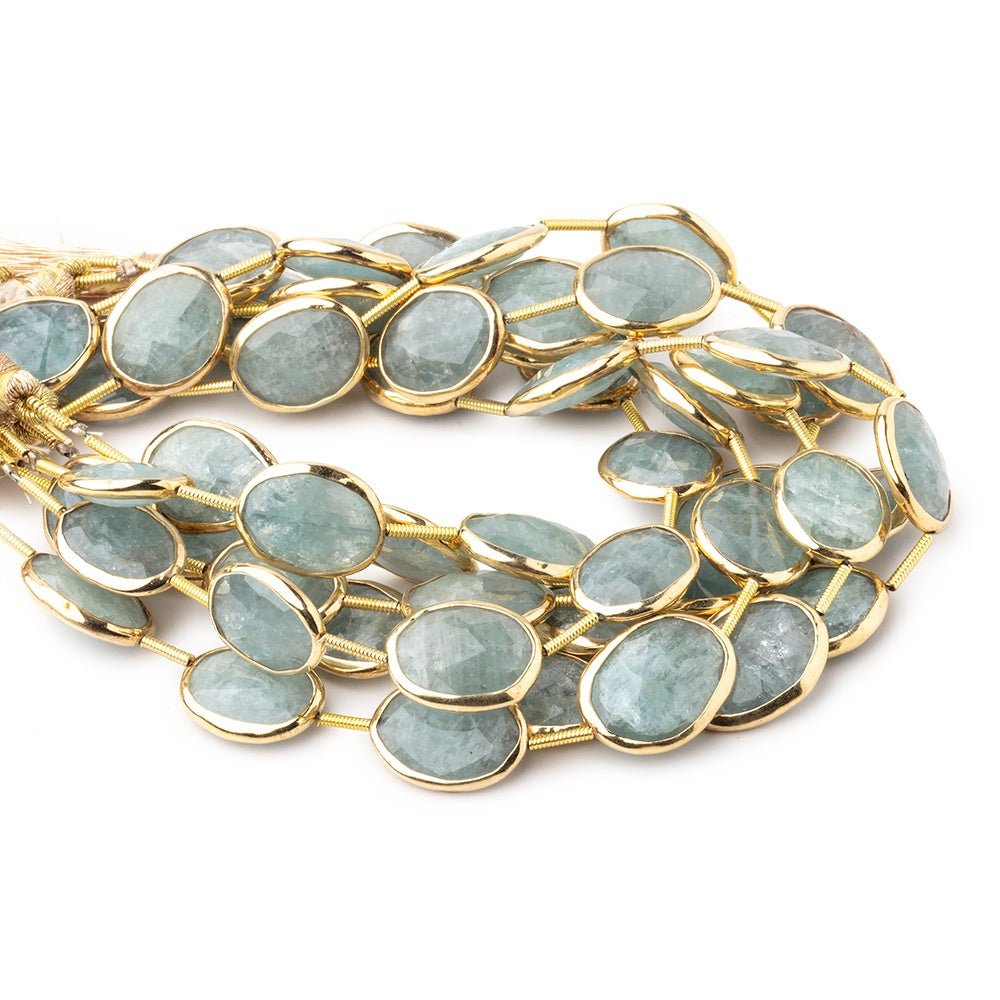 13x11-15x12mm Vermeil Bezel Aquamarine Faceted Nugget Beads 7 inch 9 pieces - Beadsofcambay.com