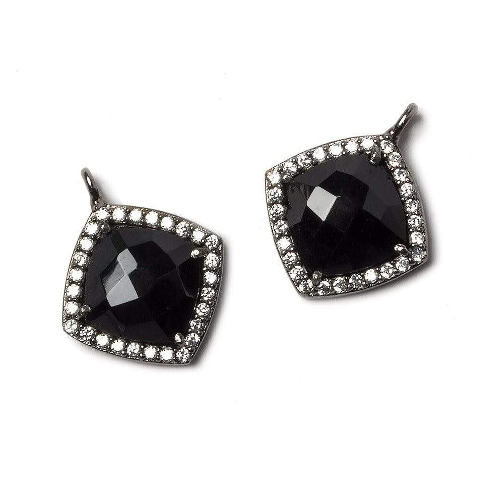 13x13mm Black Gold Bezeled White CZ and Black Chalcedony Pillow Pendant 1 piece - Beadsofcambay.com