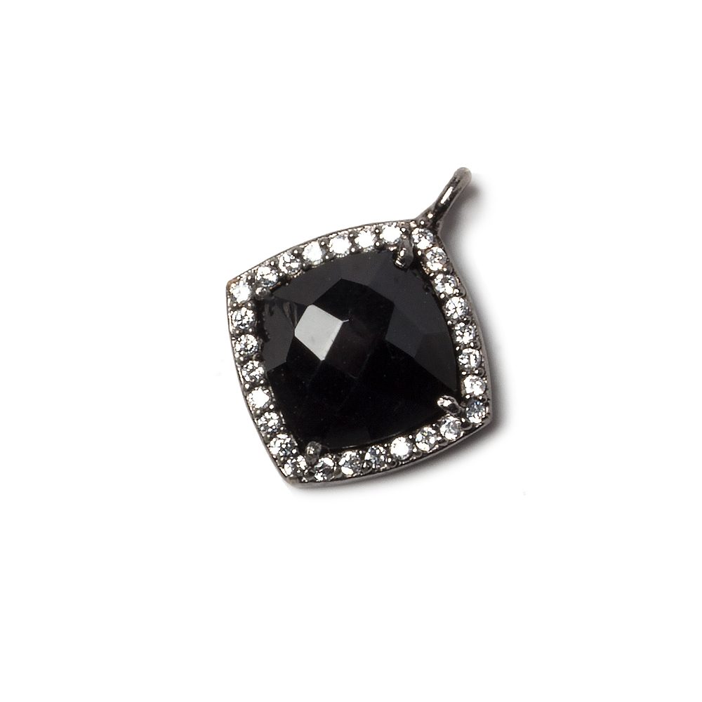 13x13mm Black Gold Bezeled White CZ and Black Chalcedony Pillow Pendant 1 piece - Beadsofcambay.com