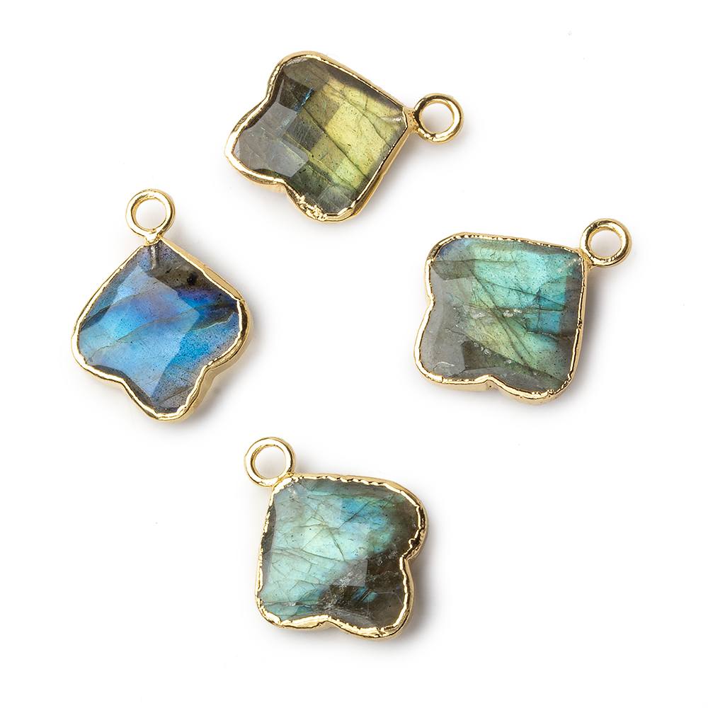 13x13mm Gold Leafed Labradorite Faceted Trillium Flower Focal Bead Pendant sold as 1 piece - Beadsofcambay.com