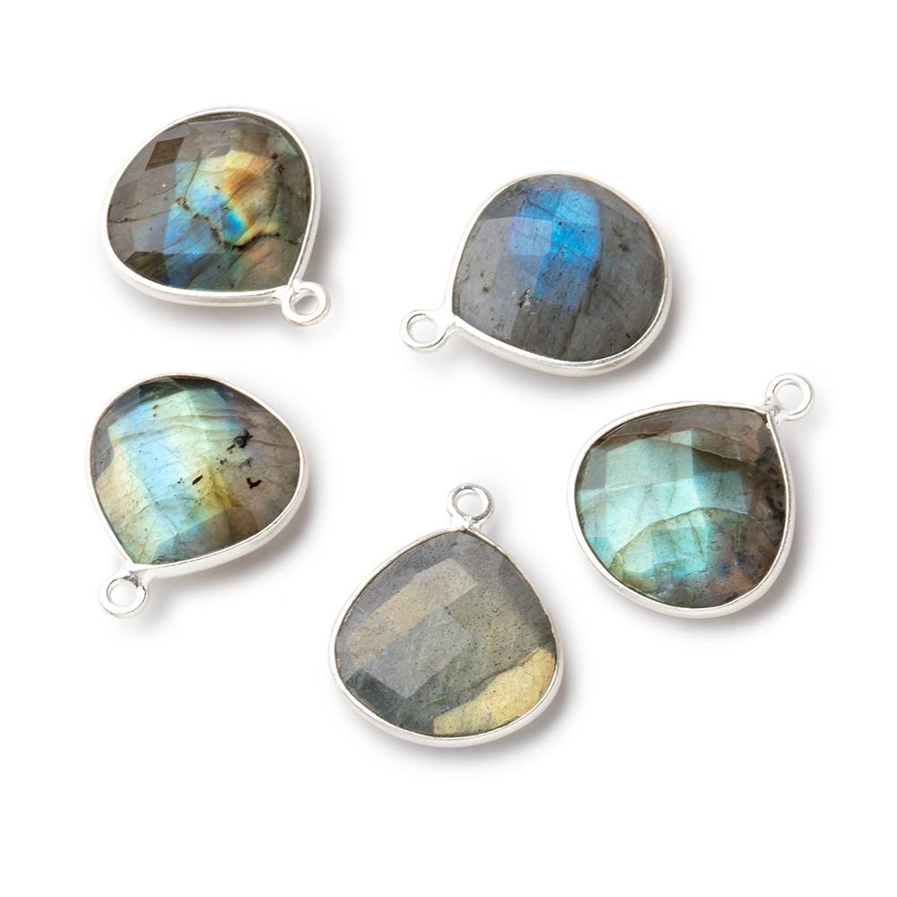 15mm Sterling Silver Labradorite Faceted Heart Pendant 1 Focal Bead - Beadsofcambay.com