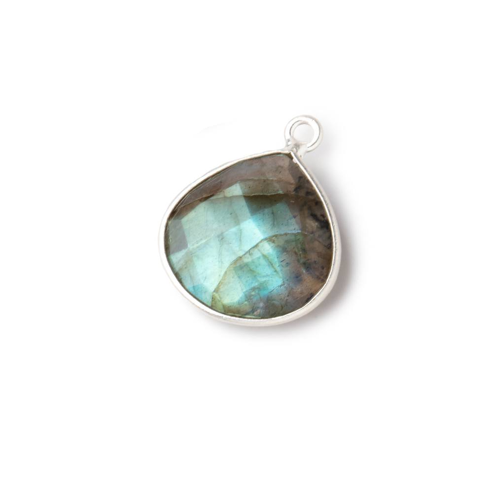 15mm Sterling Silver Labradorite Faceted Heart Pendant 1 Focal Bead - Beadsofcambay.com