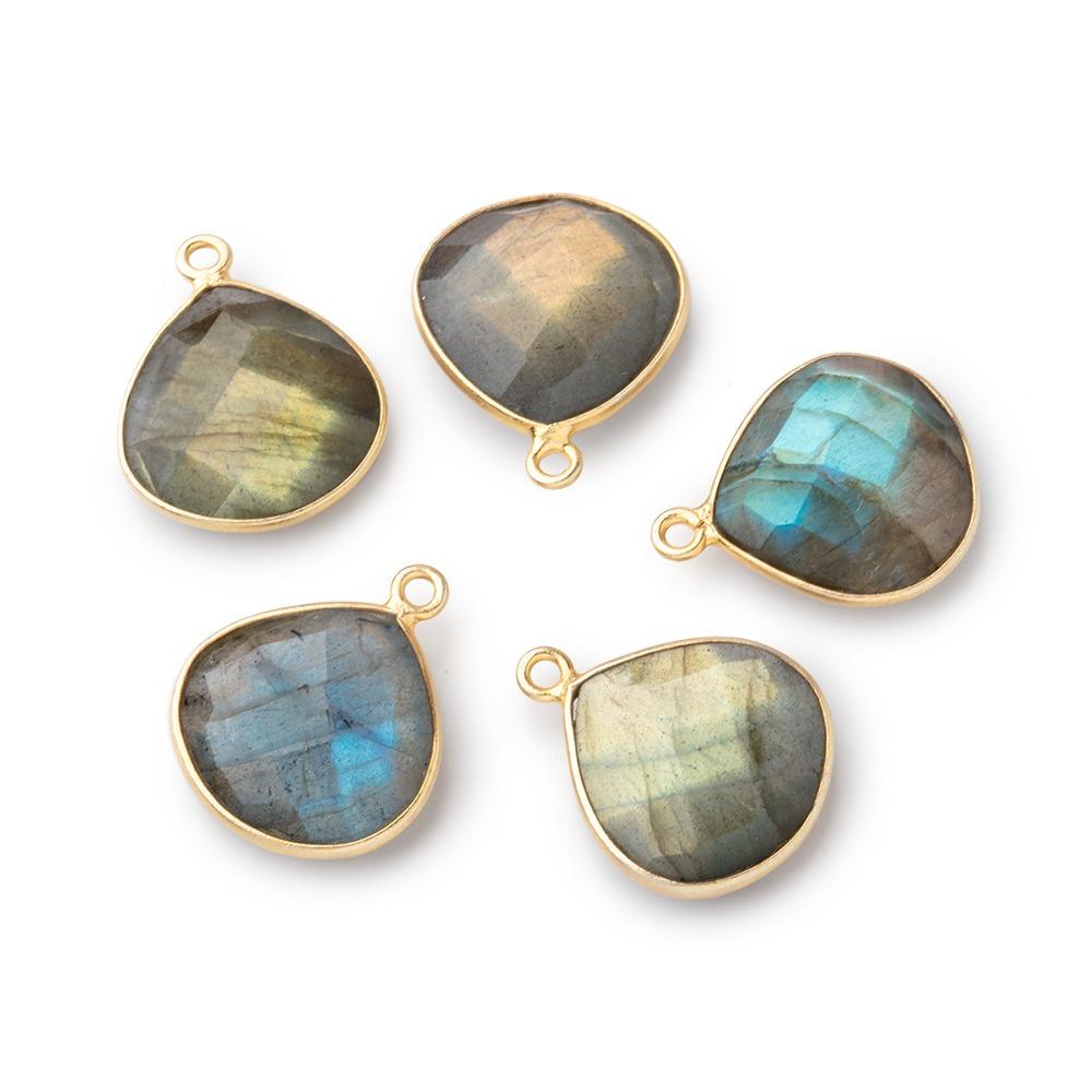 15mm Vermeil Bezel Labradorite Faceted Heart Pendant 1 Focal Bead - Beadsofcambay.com