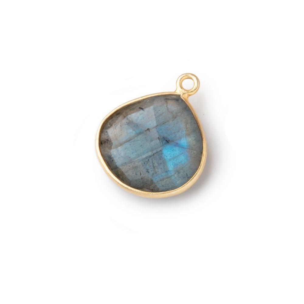 15mm Vermeil Bezel Labradorite Faceted Heart Pendant 1 Focal Bead - Beadsofcambay.com