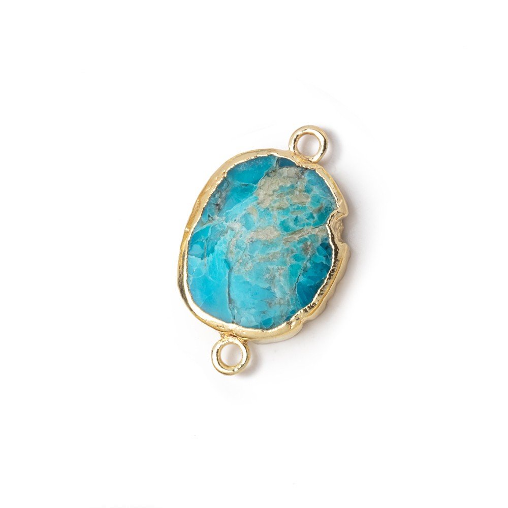 14x12mm Gold Leafed Turquoise Howlite Oval Slice Connector 1 piece - Beadsofcambay.com