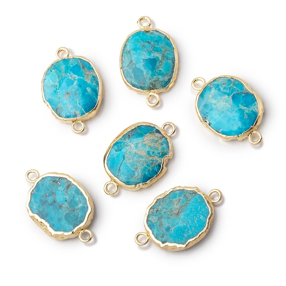 14x12mm Gold Leafed Turquoise Howlite Oval Slice Connector 1 piece - Beadsofcambay.com