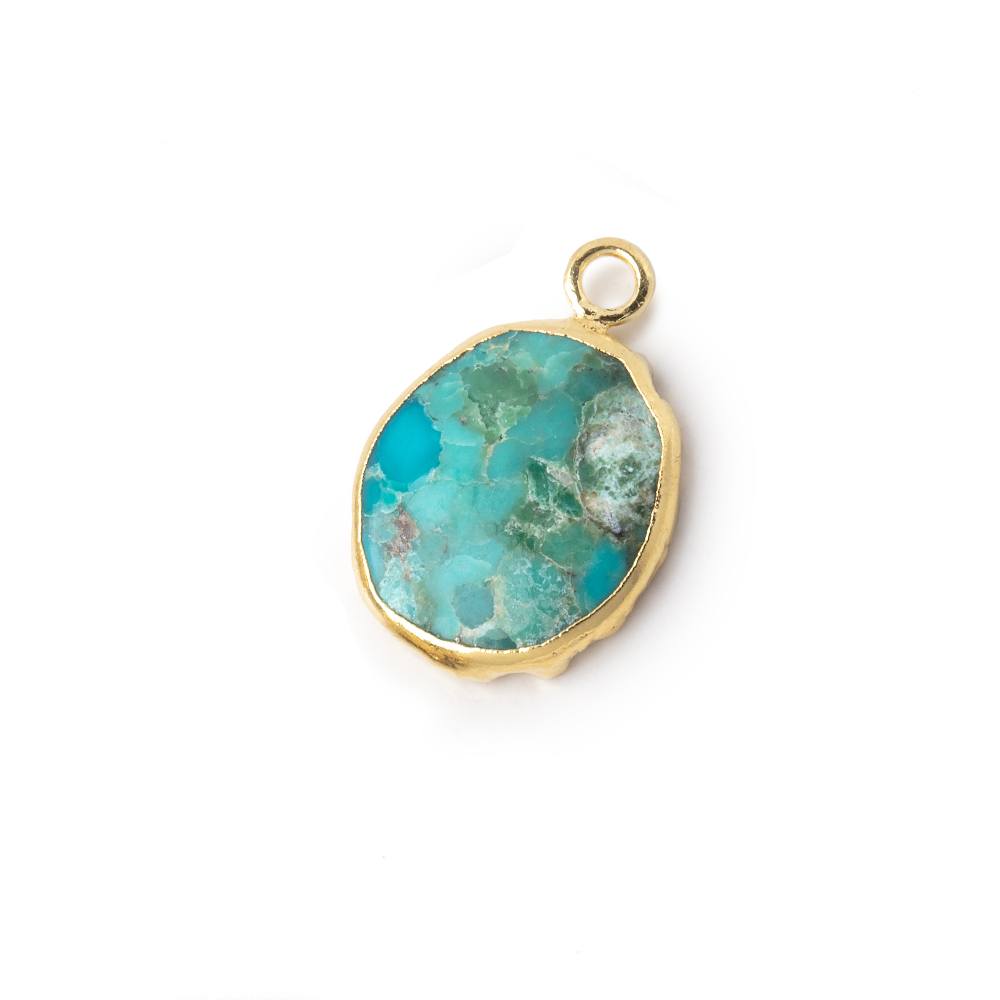 14x12mm Gold Leafed Turquoise Howlite Oval Slice Pendant 1 piece - Beadsofcambay.com