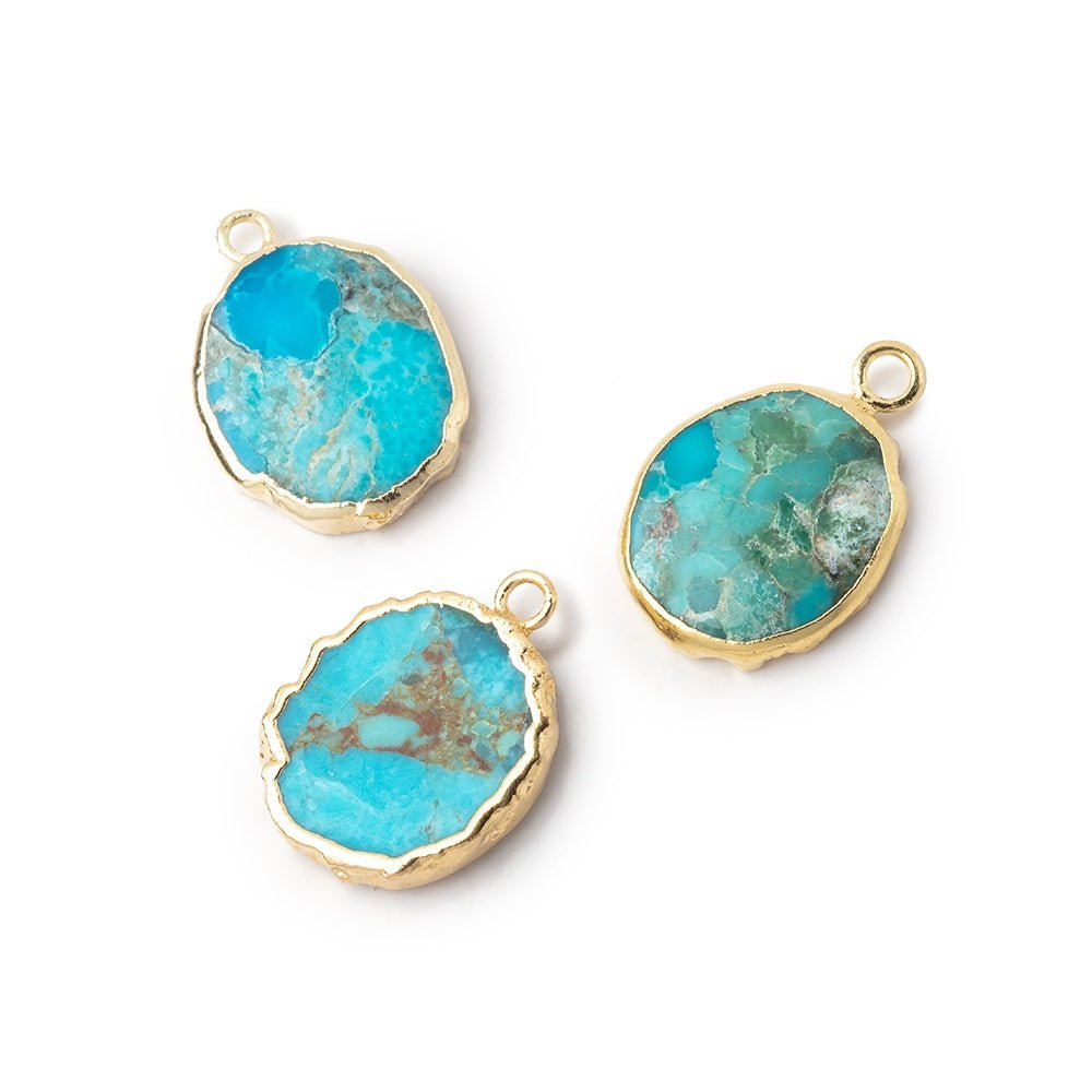 14x12mm Gold Leafed Turquoise Howlite Oval Slice Pendant 1 piece - Beadsofcambay.com