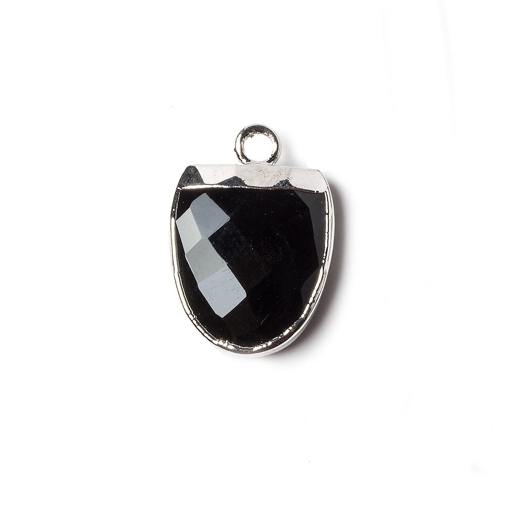 14x12mm Silver Leafed Black Chalcedony Half Oval Pendant 1 focal bead - Beadsofcambay.com