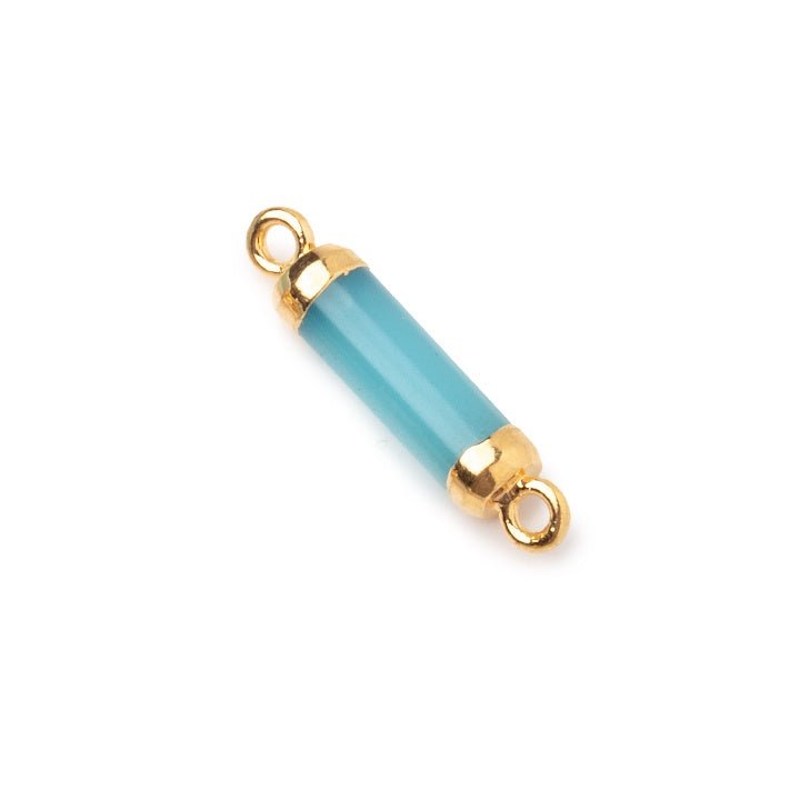 14x4mm Gold Leafed Blue Chalcedony Tube Focal Connector 1 piece - Beadsofcambay.com