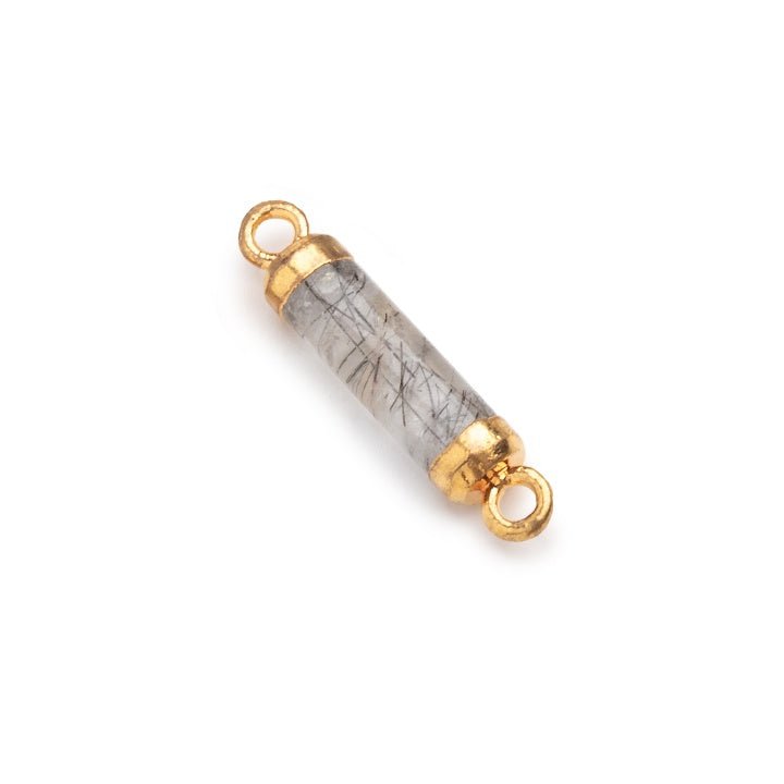 14x4mm Gold Leafed Tourmalinated Quartz Tube Focal Connector 1 piece - Beadsofcambay.com