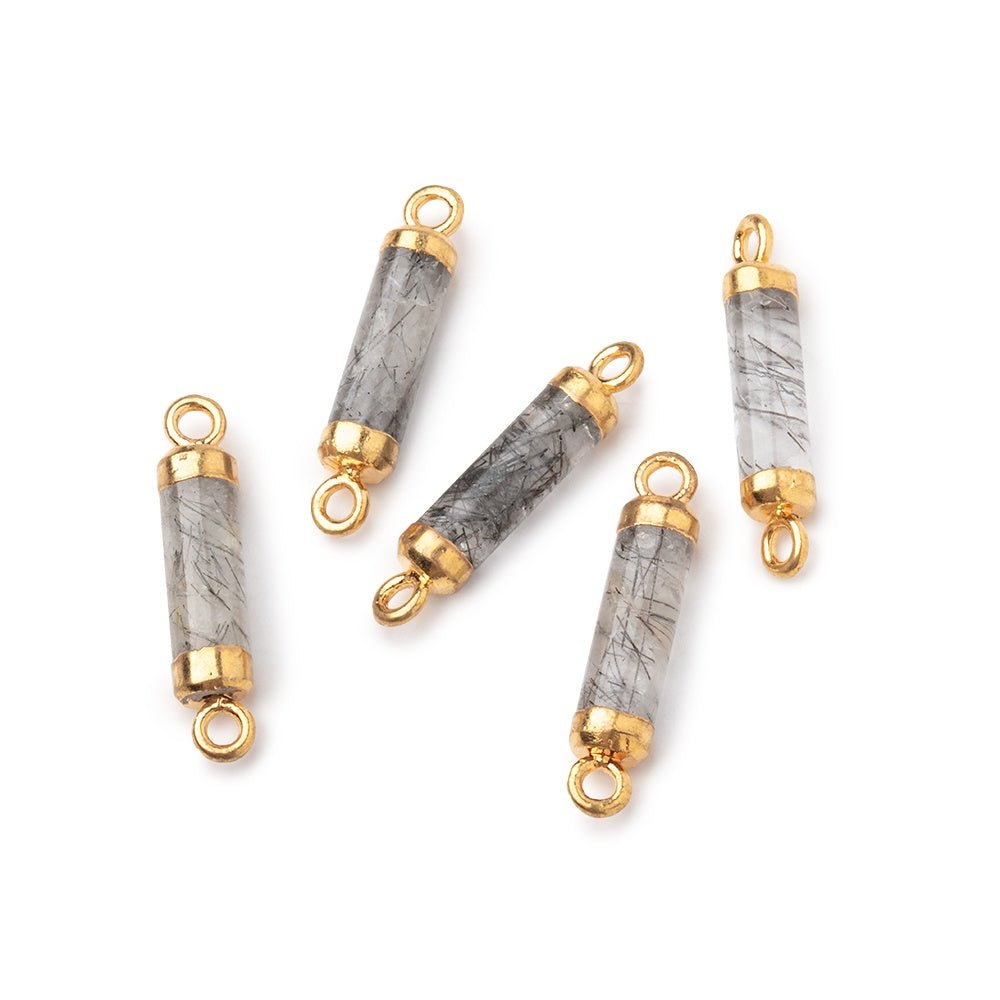 14x4mm Gold Leafed Tourmalinated Quartz Tube Focal Connector 1 piece - Beadsofcambay.com