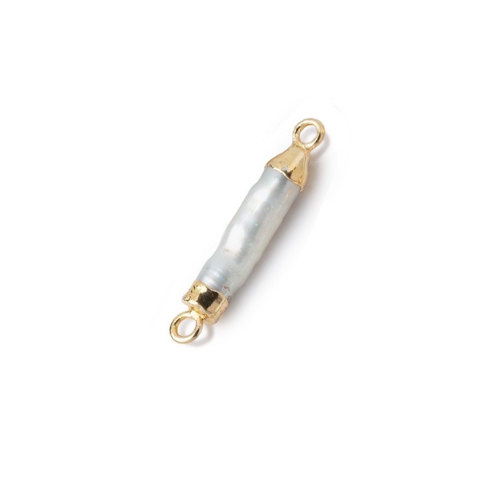 15-17mm Gold Leafed White Biwa Freshwater Pearl Connector 1 piece - Beadsofcambay.com