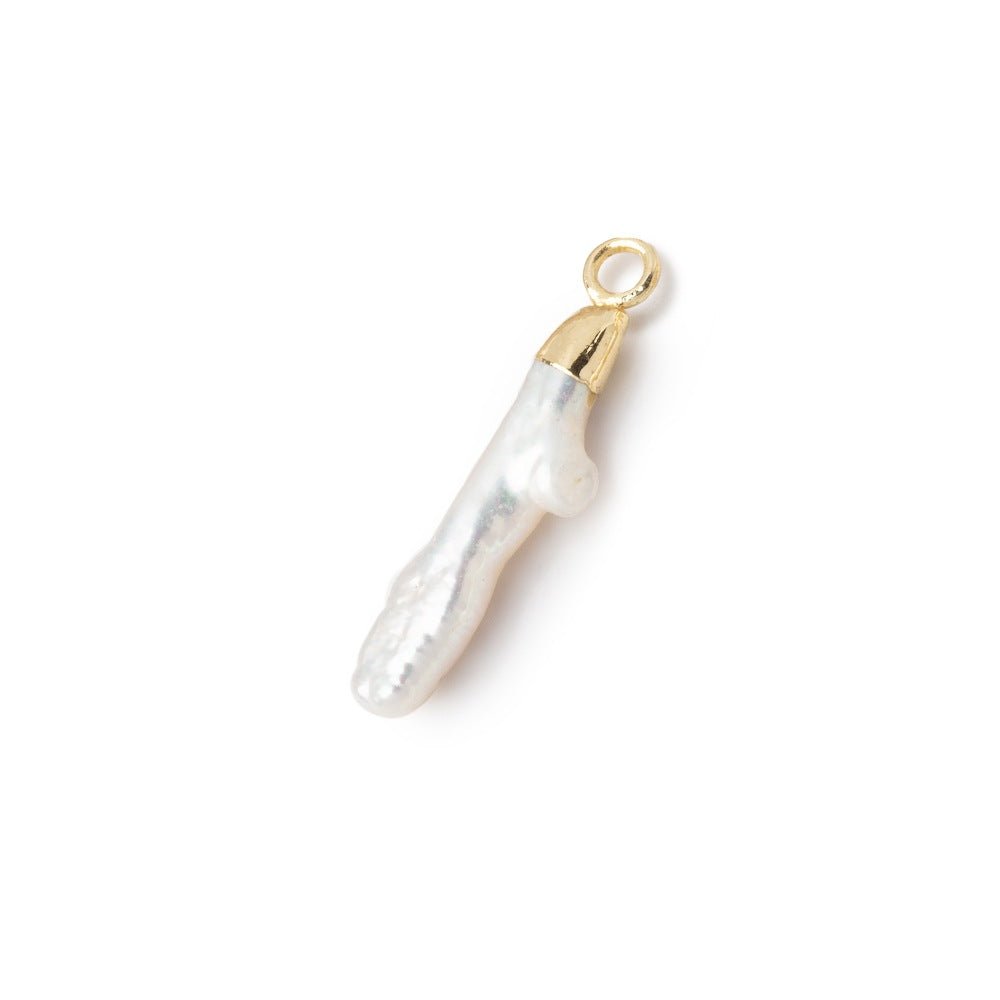 15-22mm Gold Leafed White Biwa Freshwater Pearl Pendant 1 piece - Beadsofcambay.com