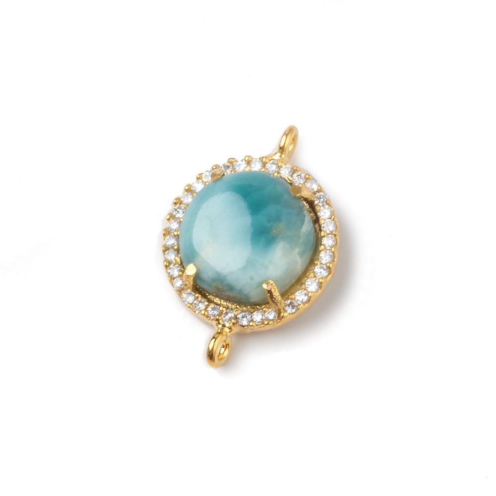 15mm Gold Bezel White CZ and Larimar Coin Connector 1 focal piece - Beadsofcambay.com