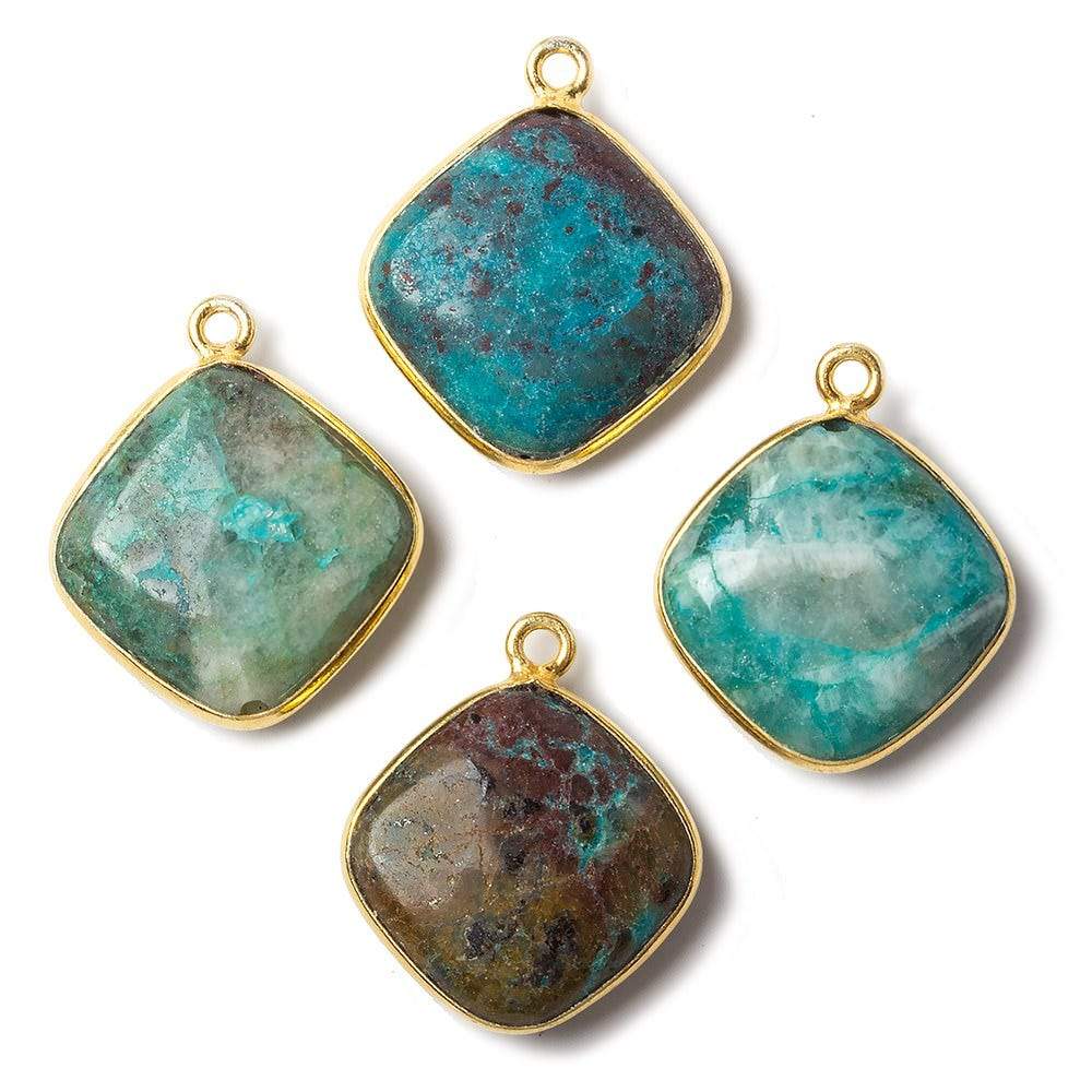 15mm Vermeil Bezeled Chrysocolla plain pillow Focal Pendant 1 piece - Beadsofcambay.com