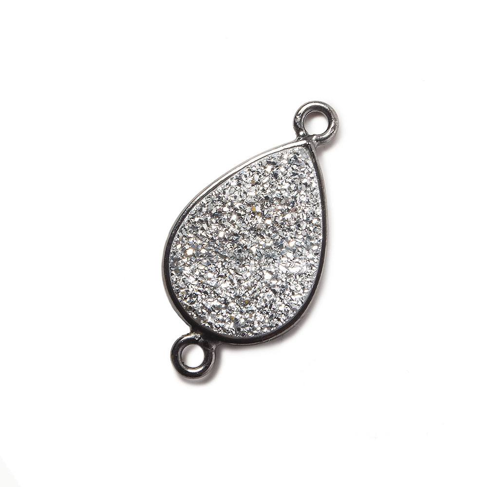 15x11mm Black Gold Bezel Metallic Silver Drusy Pear Connector 1 piece - Beadsofcambay.com