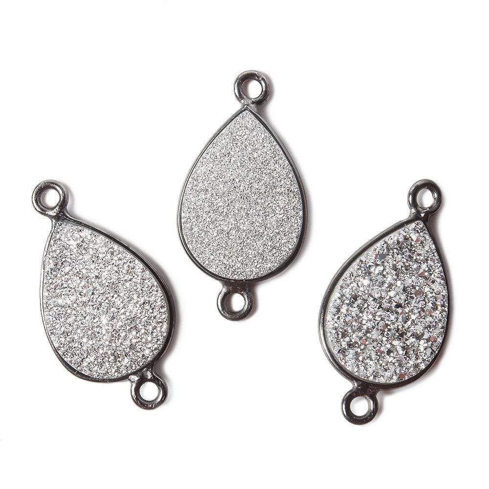 15x11mm Black Gold Bezel Metallic Silver Drusy Pear Connector 1 piece - Beadsofcambay.com