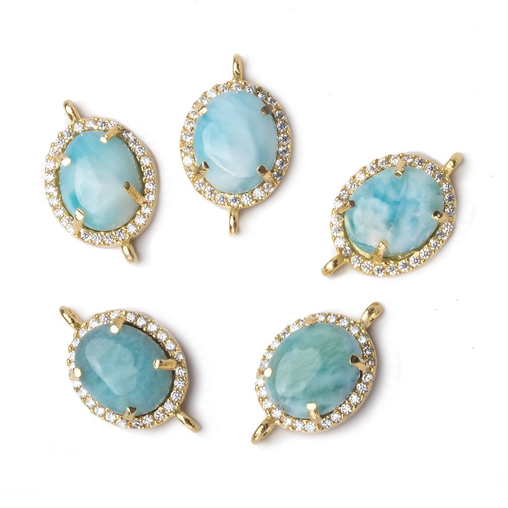 15x12mm Gold Bezel White CZ and Larimar Oval Connector 1 focal piece - Beadsofcambay.com