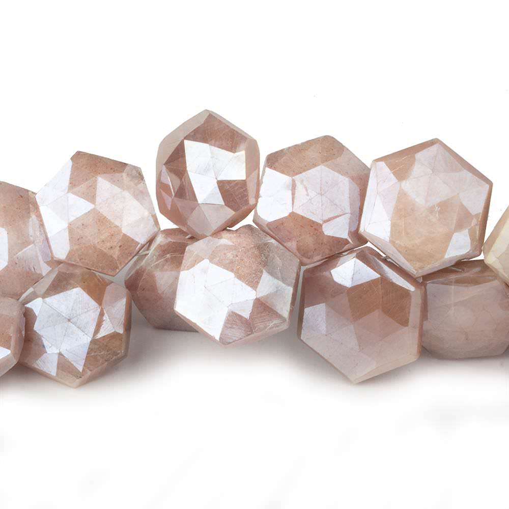 15x15-16x16mm Mystic Peach Moonstone Faceted Hexagonals 8 inch 31 beads - Beadsofcambay.com