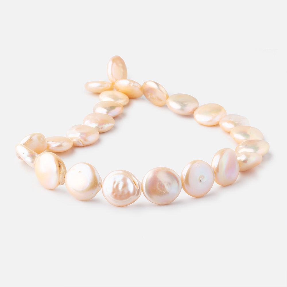 16-17mm Soft Peach Coin Freshwater Pearls 15.5 inch 23 pieces - Beadsofcambay.com