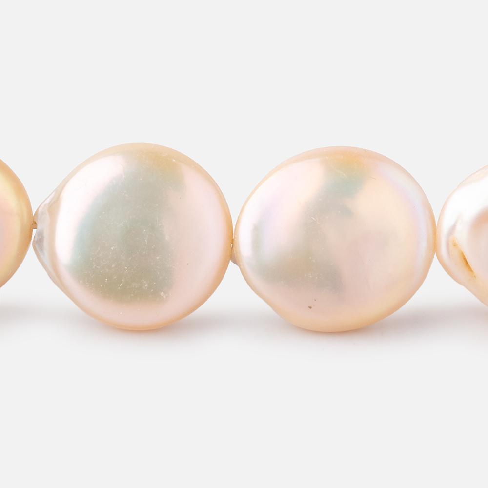 16-17mm Soft Peach Coin Freshwater Pearls 15.5 inch 23 pieces - Beadsofcambay.com