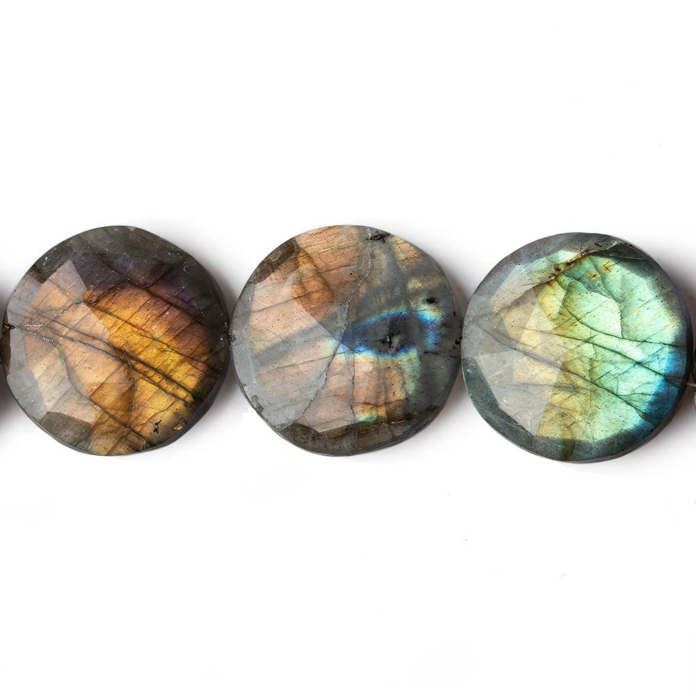 16-18mm Labradorite faceted coin beads 8 inch 11 pieces - Beadsofcambay.com