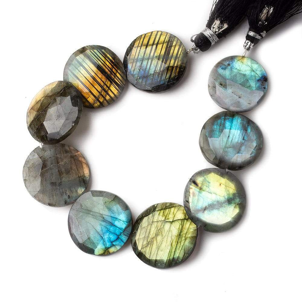 16-18mm Labradorite faceted coin beads 8 inch 11 pieces - Beadsofcambay.com